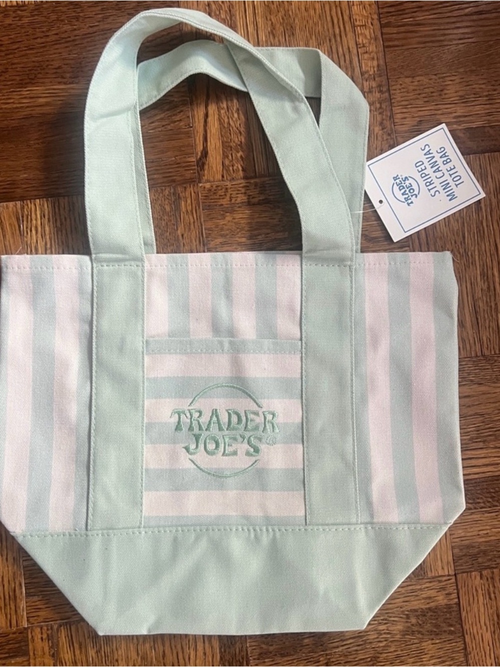 Trader Joe's Mint & White Striped Canvas Tote
